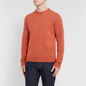 Mr P. Mr Porter Men's Mélange Shetland Wool Sweater Crew in orange knit sz S